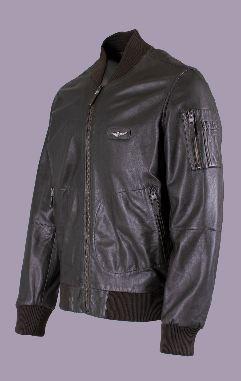 Куртка-бомбер AERONAUTICA MILITARE big size кожа SS 26/IN bottiglia (PN 5053) 