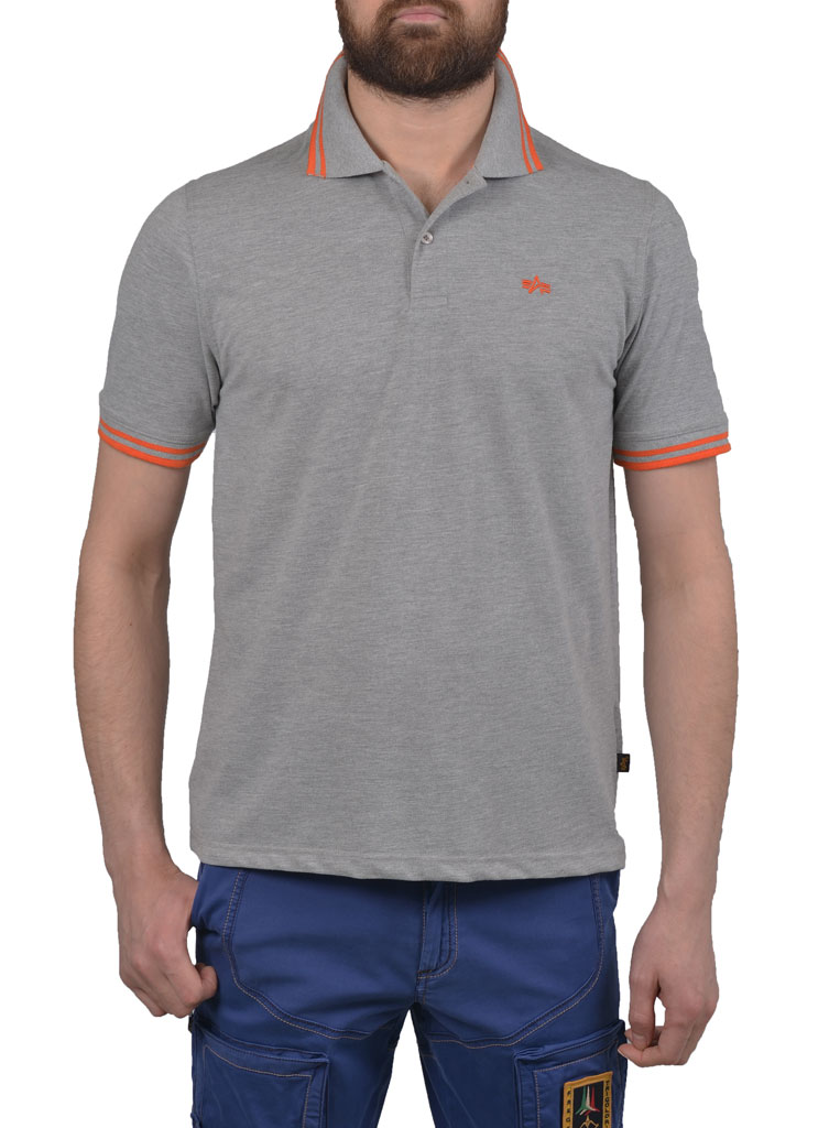 Футболка ALPHA TWIN STRIPE POLO grey heather/orange 