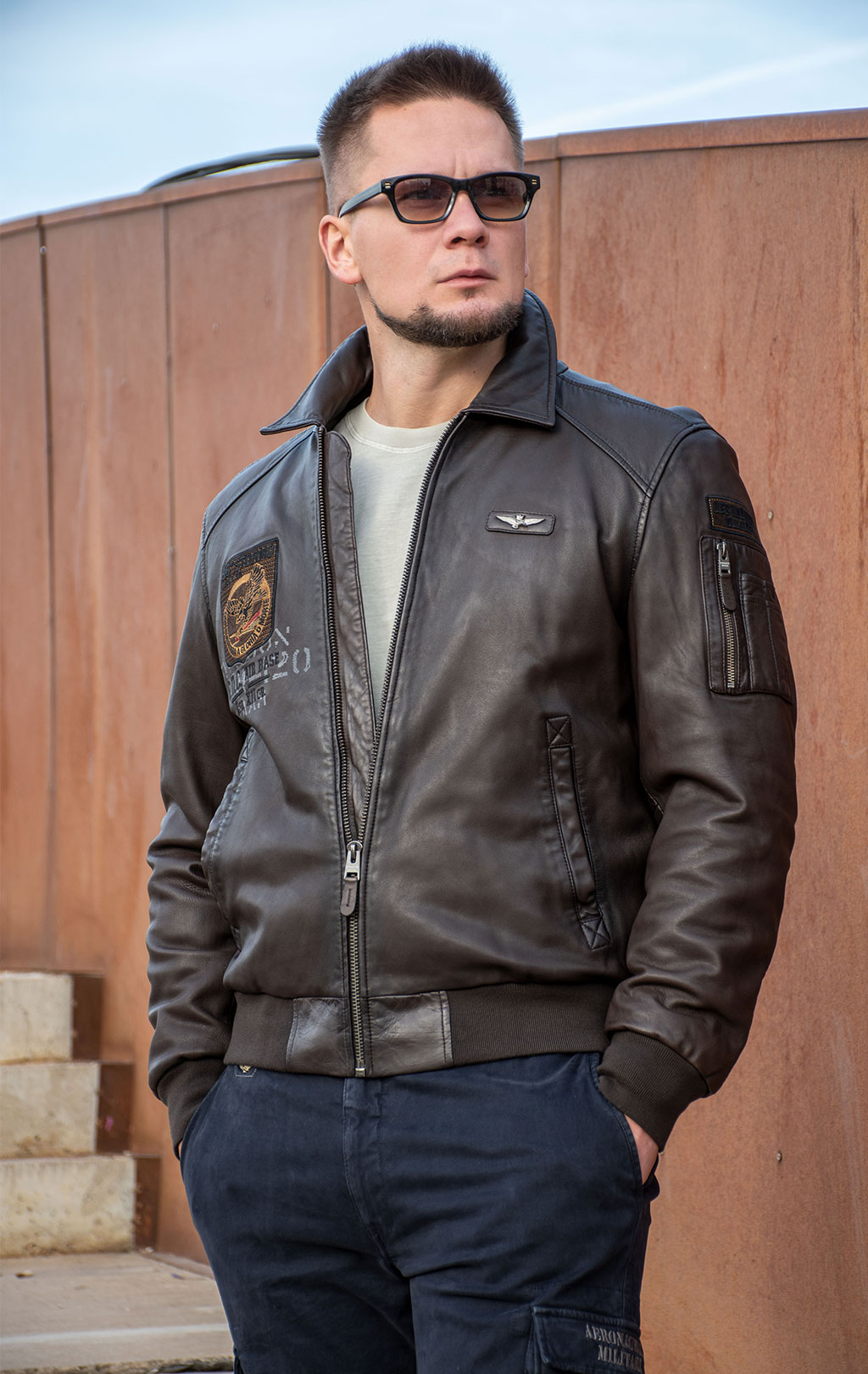 Куртка-пилот AERONAUTICA MILITARE big size кожа FW 24/25/IN marrone (PN 950) 