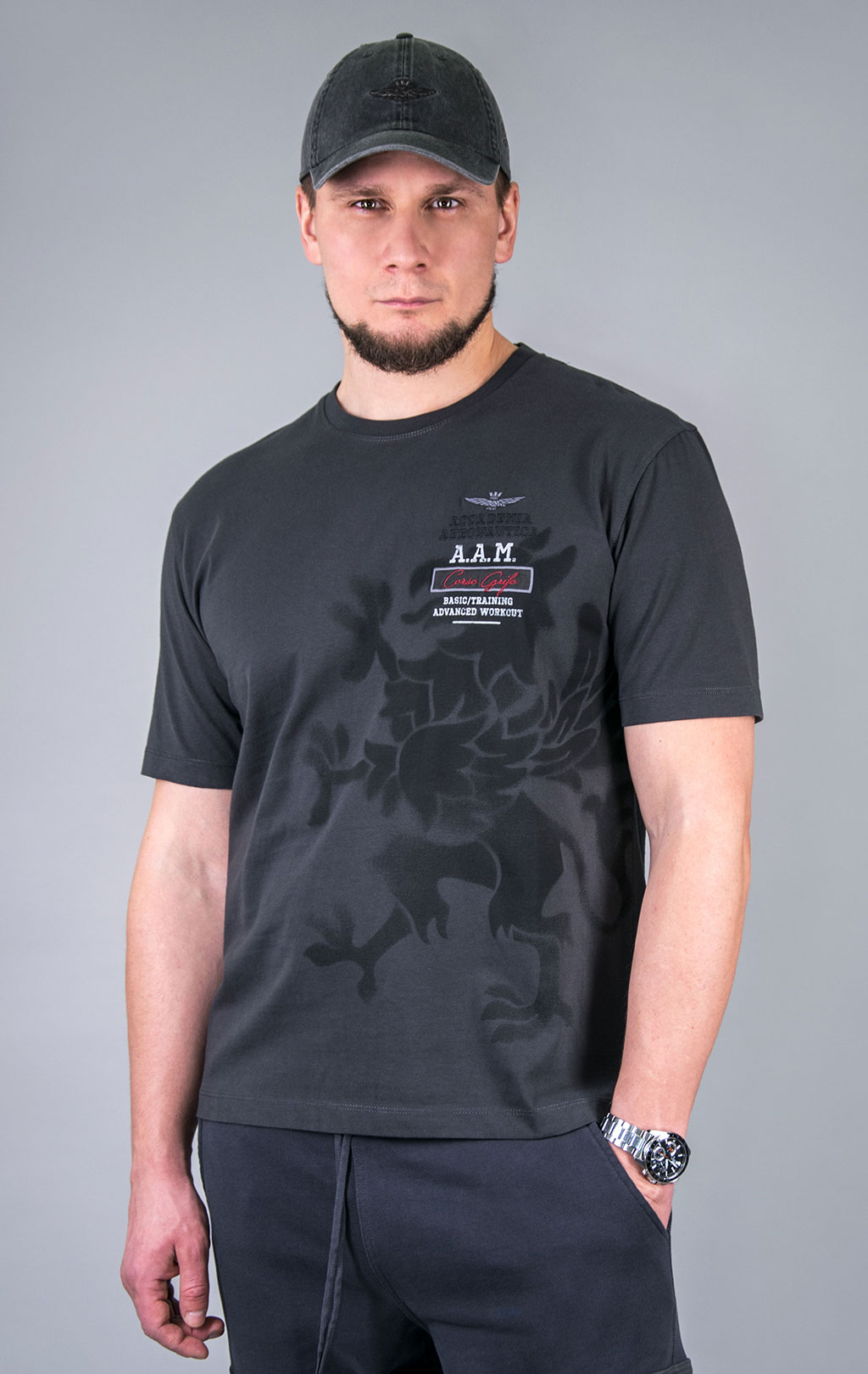 Футболка AERONAUTICA MILITARE GRIFO PRINT SS 24/TR anthracite grey (TS 2200) 