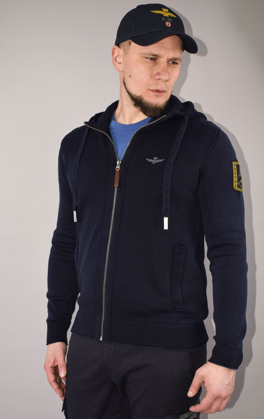 Свитер на молнии AERONAUTICA MILITARE big size SS 23/IN blue navy (MA 1426) 