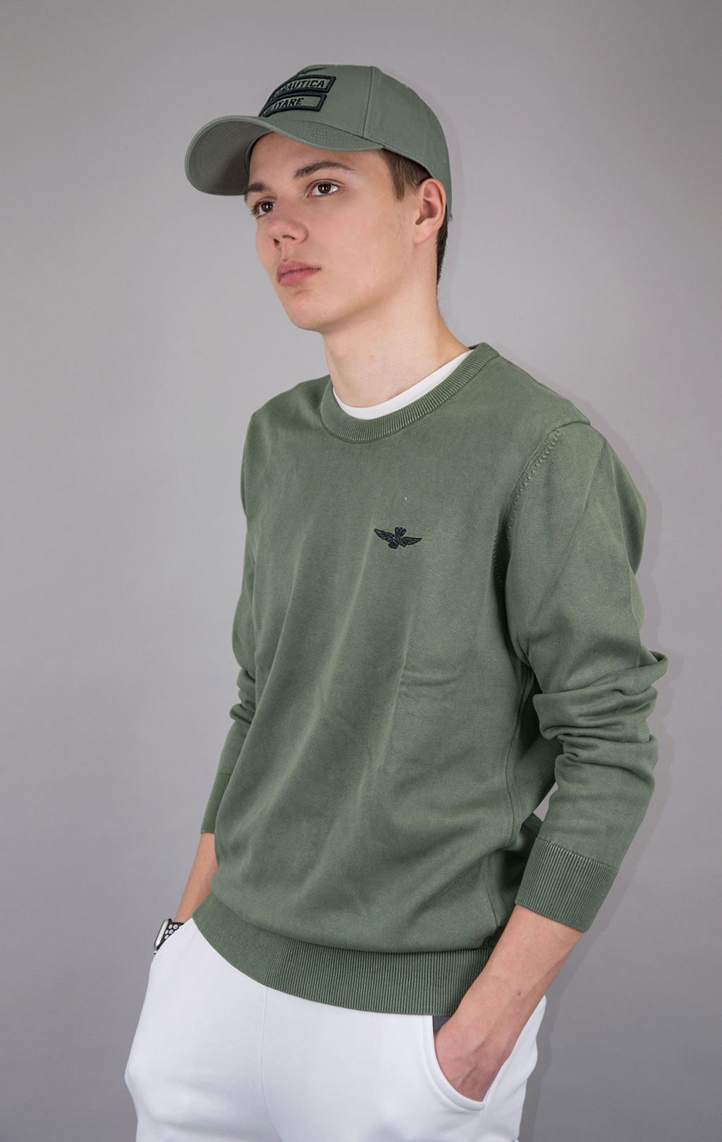 Свитер AERONAUTICA MILITARE SS 23/IN verde militare (MA 1424) 