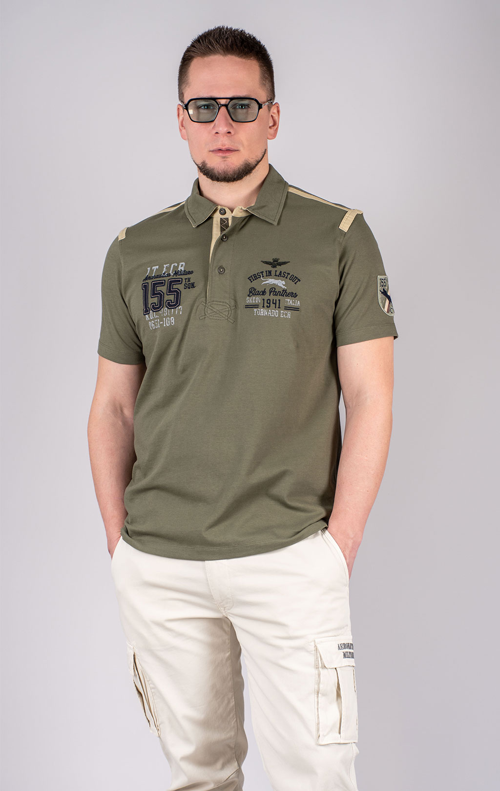 Футболка-поло AERONAUTICA MILITARE SS 25 m/TR military olive (PO 1860) 