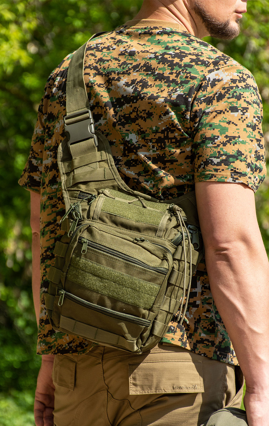 Сумка через плечо тактическая Hausheng SLING MOLLE 25x15x30 green PK-402 