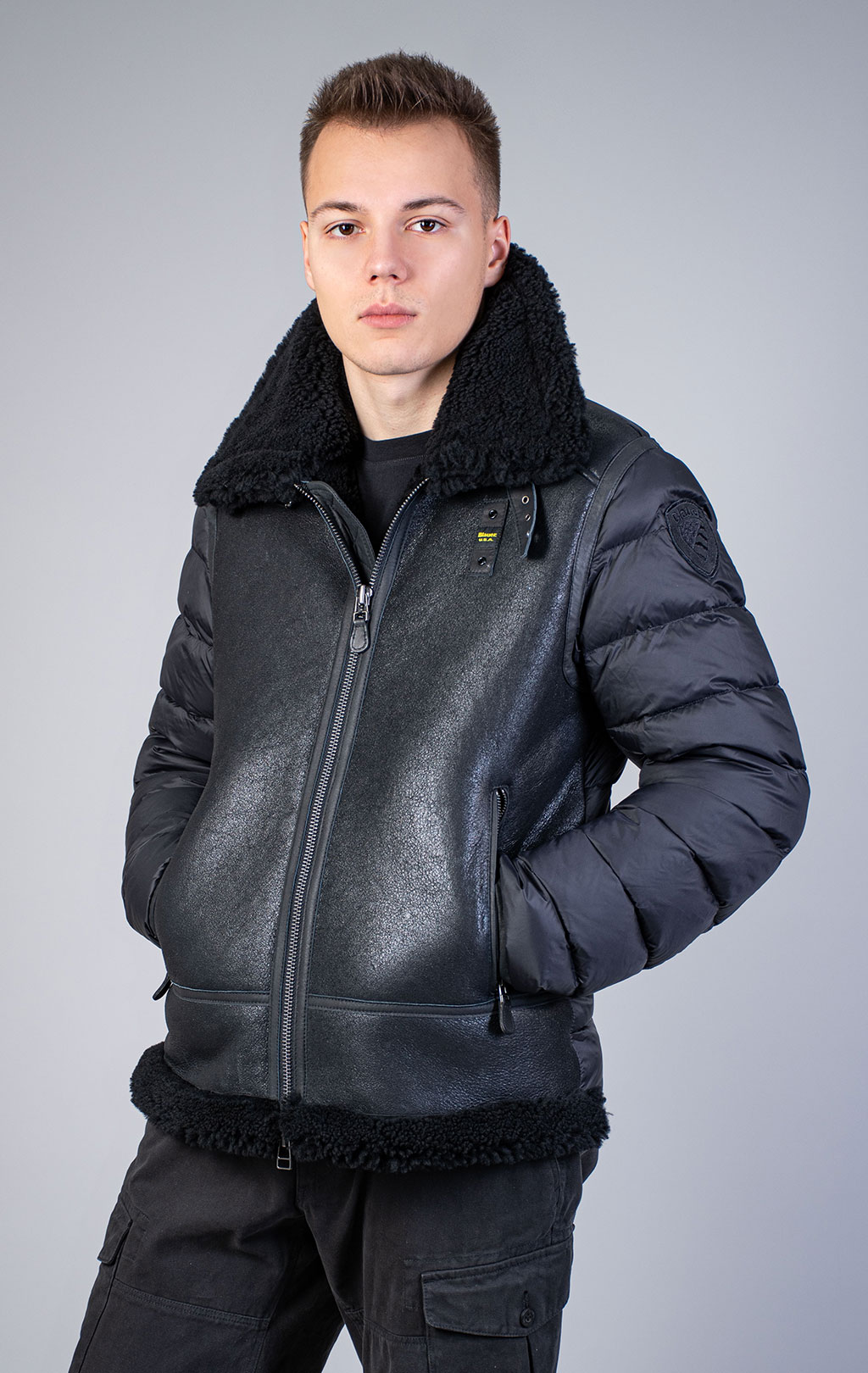 Куртка-пилот пуховая BLAUER FENNER кожа FW 25/26 black (L01333) 