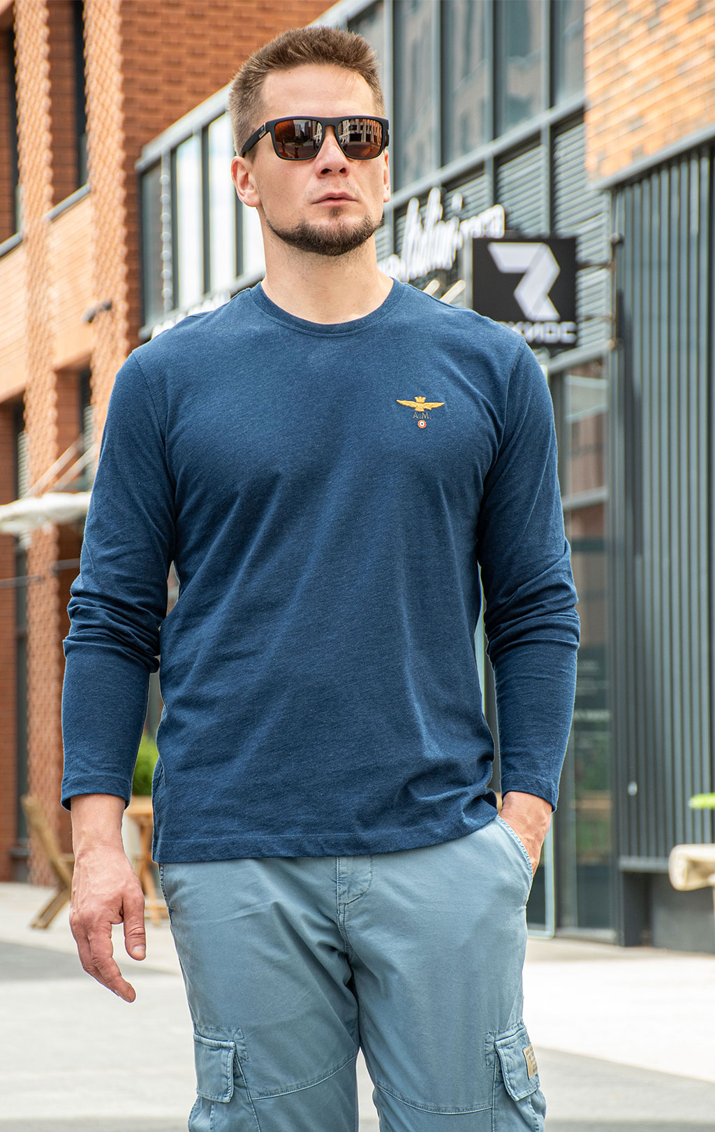 Лонгслив AERONAUTICA MILITARE FW 26/27/TR deep blue melange (TS 2390) 
