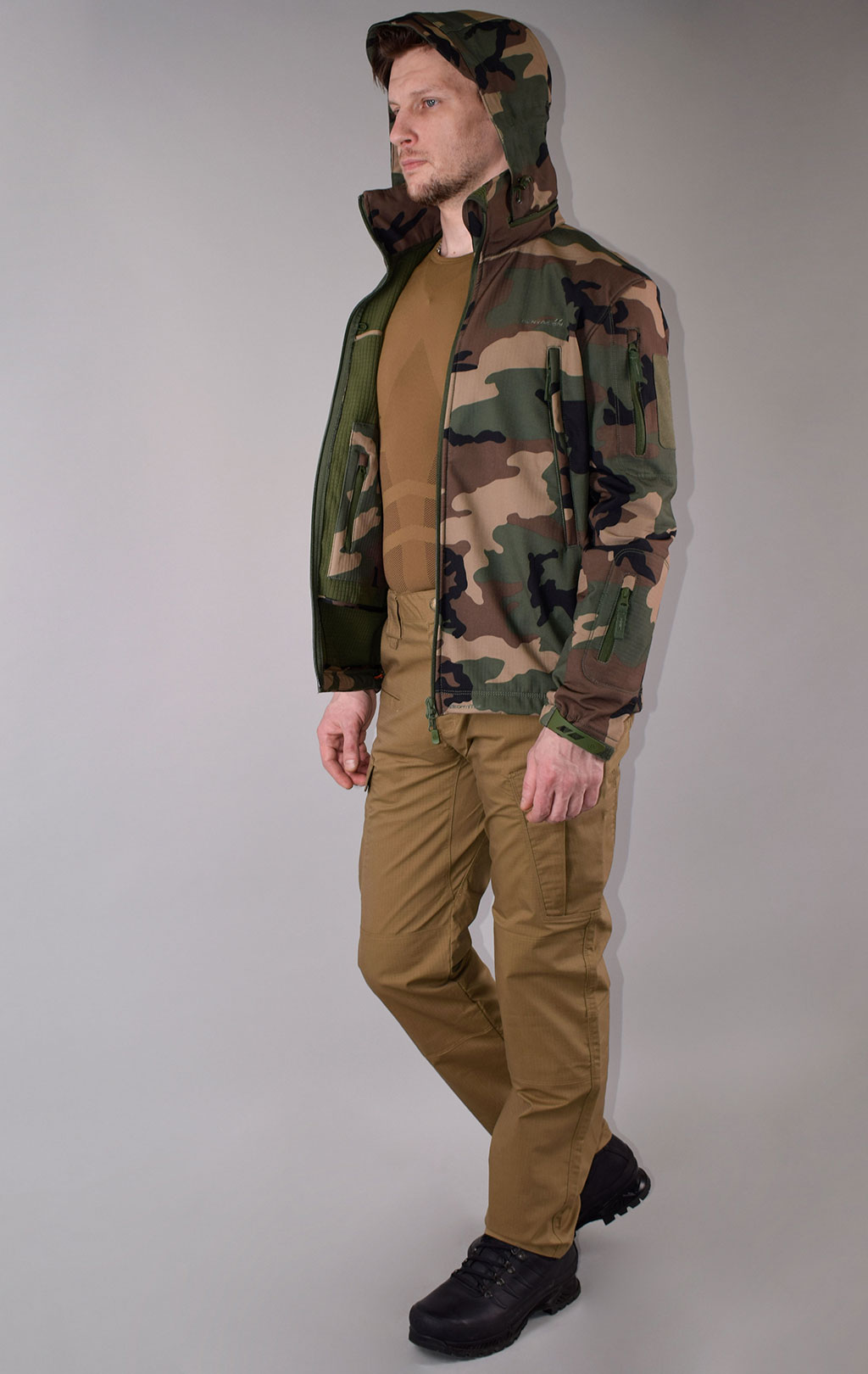 Куртка тактическая softshell Pentagon мембрана ARTAXES big size Soft Shell camo woodland 08011 