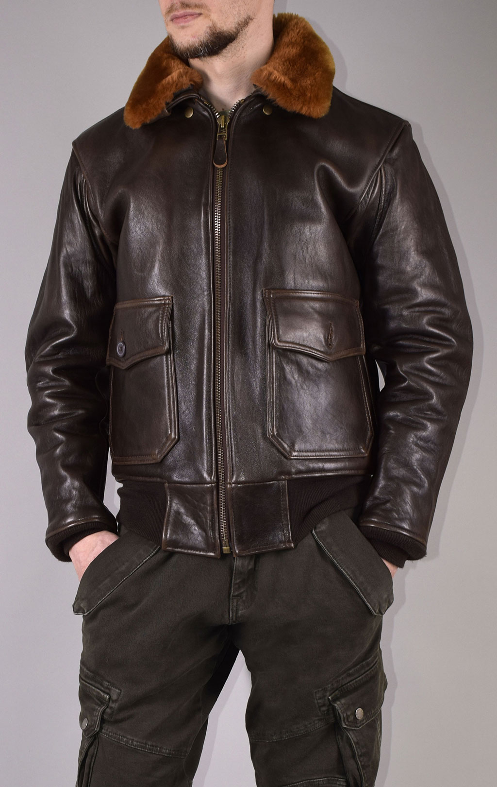 Куртка-пилот COCKPIT NAVY G-1 кожа brown (Z201035) 