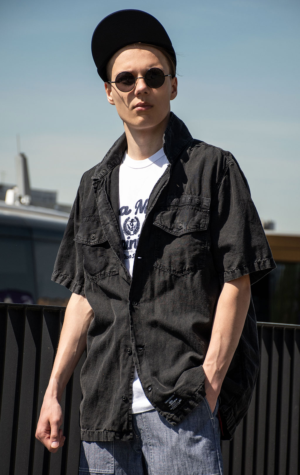 Ветровка-рубашка ALPHA INDUSTRIES SHORT SLEEVE WASHED FATIGUE SHIRT JACKET SS 24 m black 