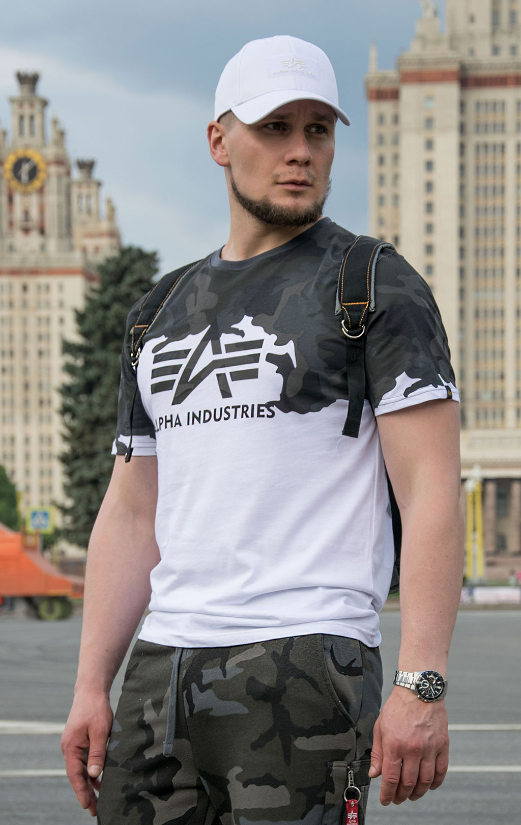 Футболка ALPHA INDUSTRIES LOST CAMO T black camo 