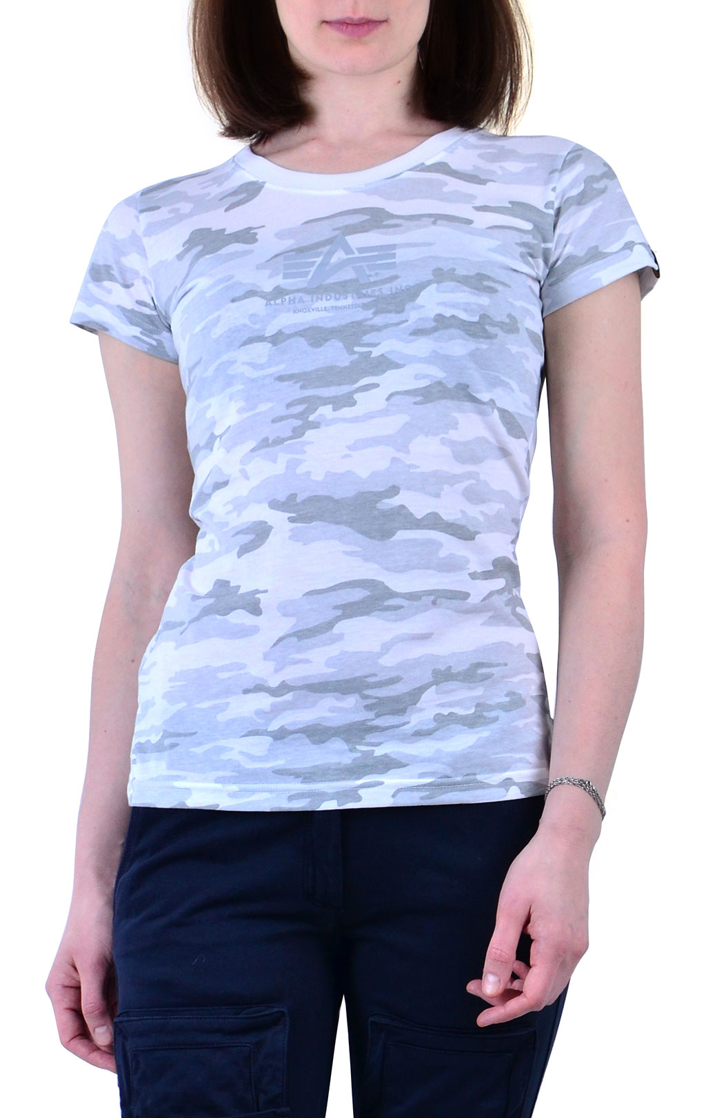 Женская футболка ALPHA INDUSTRIES BASIC T white camo 
