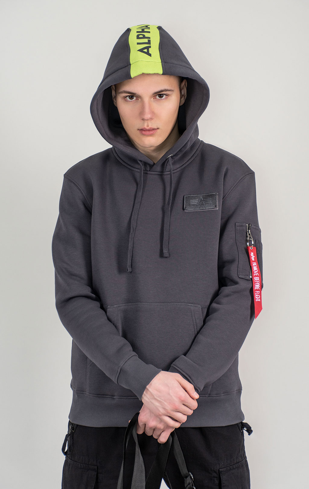 Толстовка ALPHA INDUSTRIES GREEN STRIPE HOODY vintage grey 
