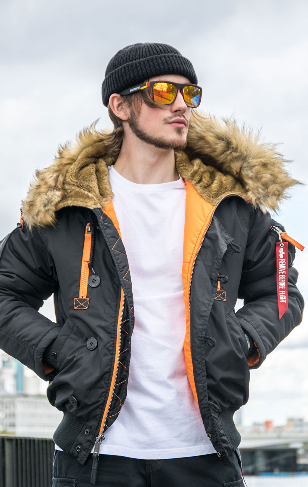 Аляска короткая ALPHA INDUSTRIES PPS N-2B black/orange 