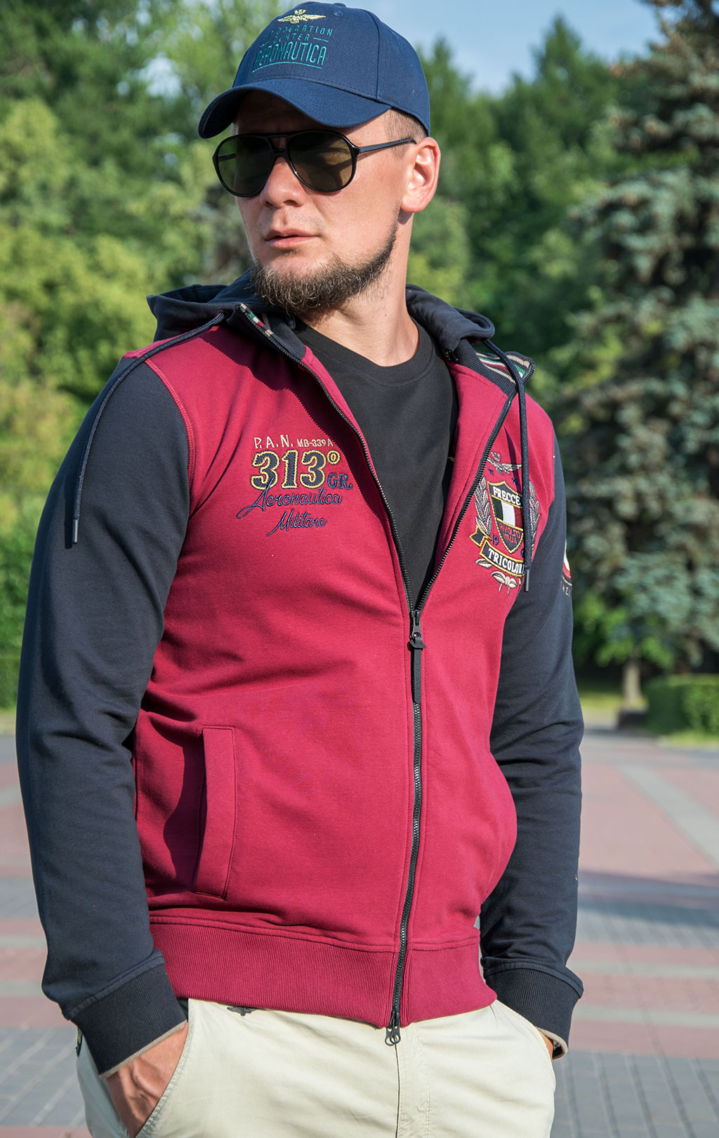 Толстовка с капюшоном AERONAUTICA MILITARE FW 22/23/TR blue scuro/bordeaux (FE 1723) 