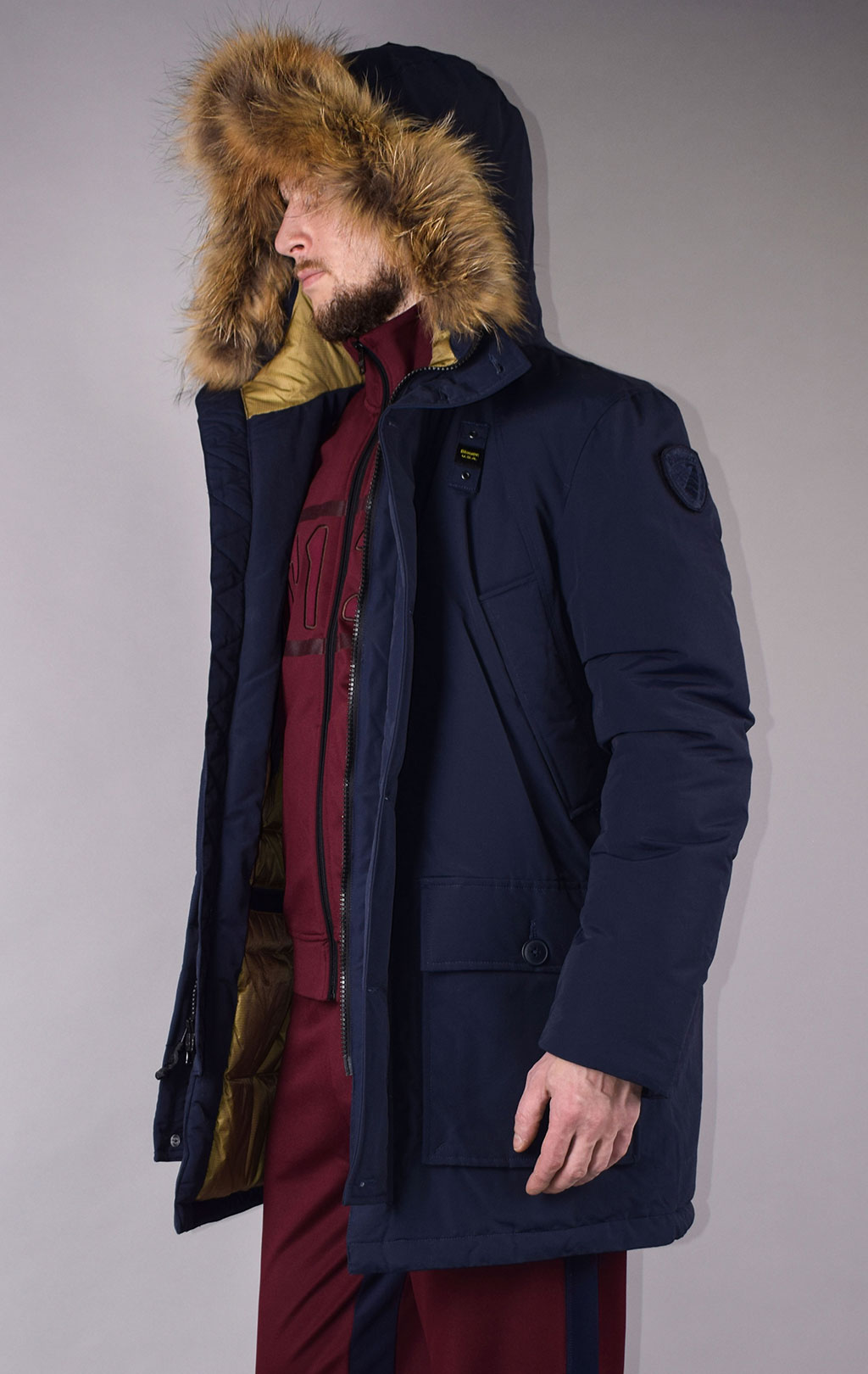 Куртка-аляска пуховая BLAUER RAINCOAT LONG FW 19/20 натур. мех dark blue (005565) 