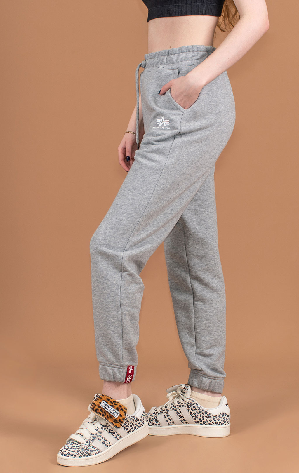 Женские брюки спортивные джоггеры ALPHA INDUSTRIES BASIC JOGGER SMALL LOGO grey heather/white 
