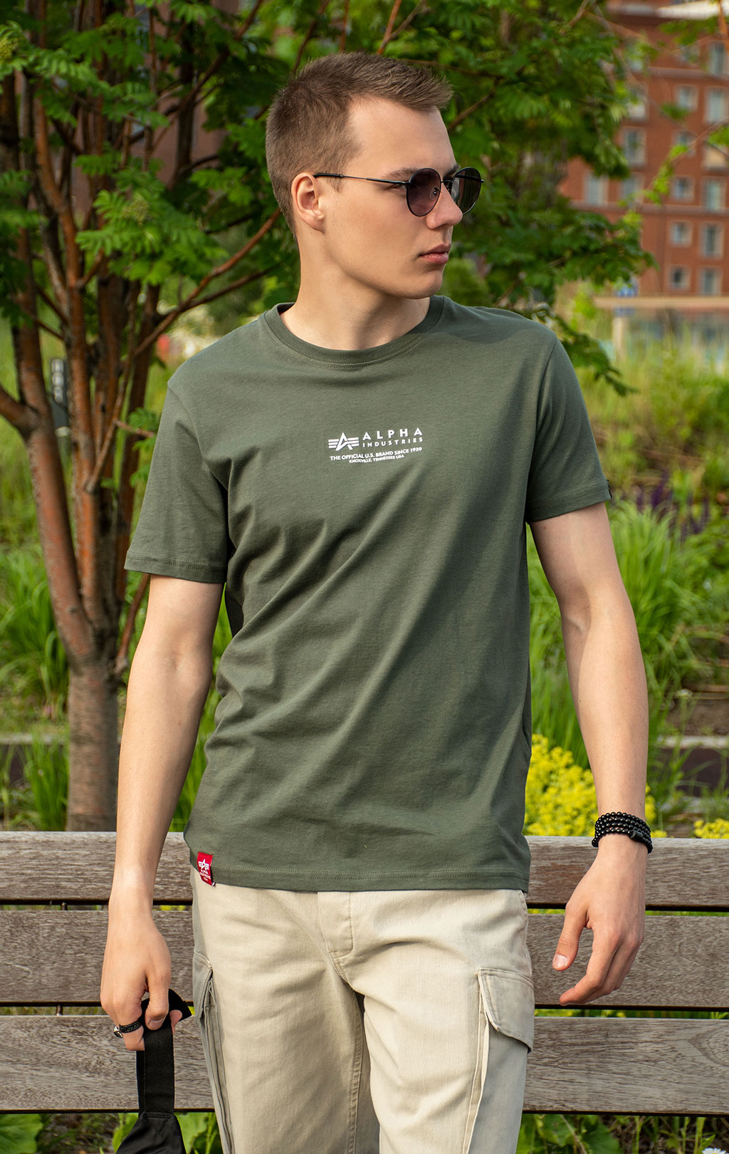 Футболка ALPHA INDUSTRIES ALPHA WORDING T dark olive 