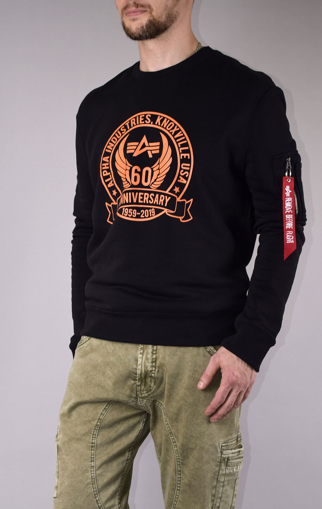 Свитшот ALPHA INDUSTRIES 60TH ANNIVERSARY CREW black 