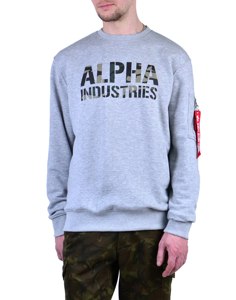 Свитшот ALPHA INDUSTRIES CAMO PRINT grey heather/woodland 