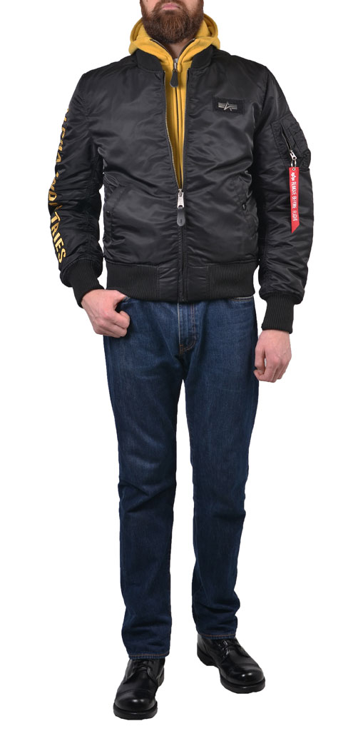 Куртка-бомбер лётная ALPHA INDUSTRIES D-Tec S MA-1 black/yellow 