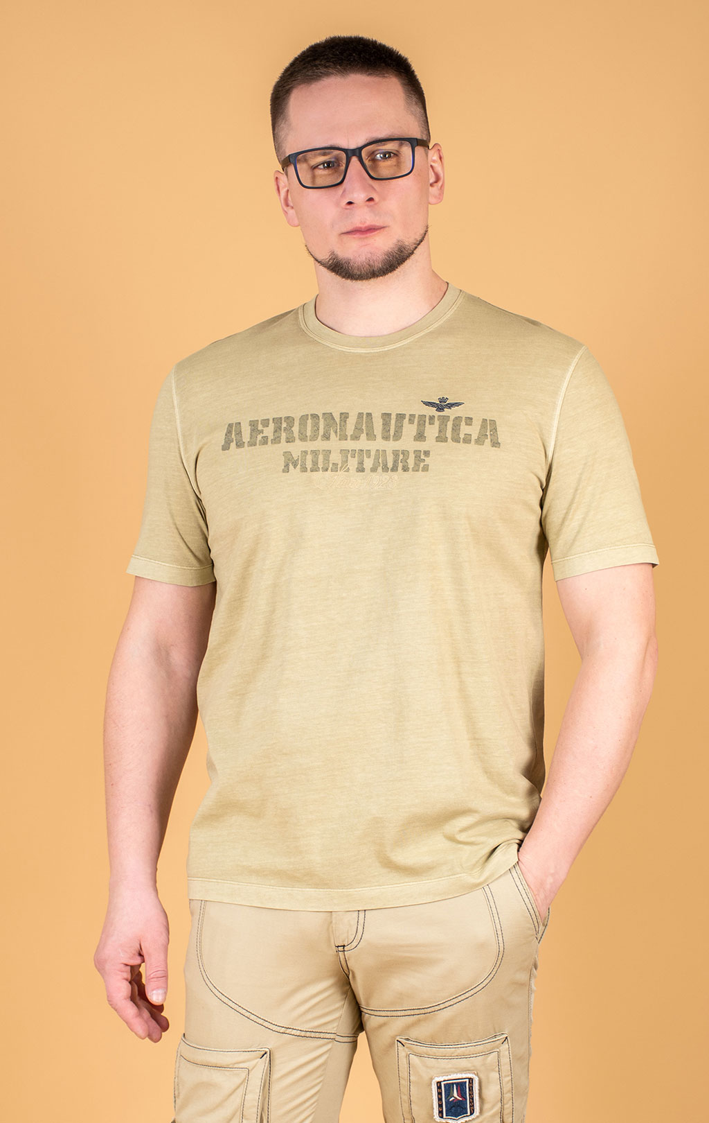 Футболка AERONAUTICA MILITARE SS 25 m/TR antelope beige washed (TS 2407) 