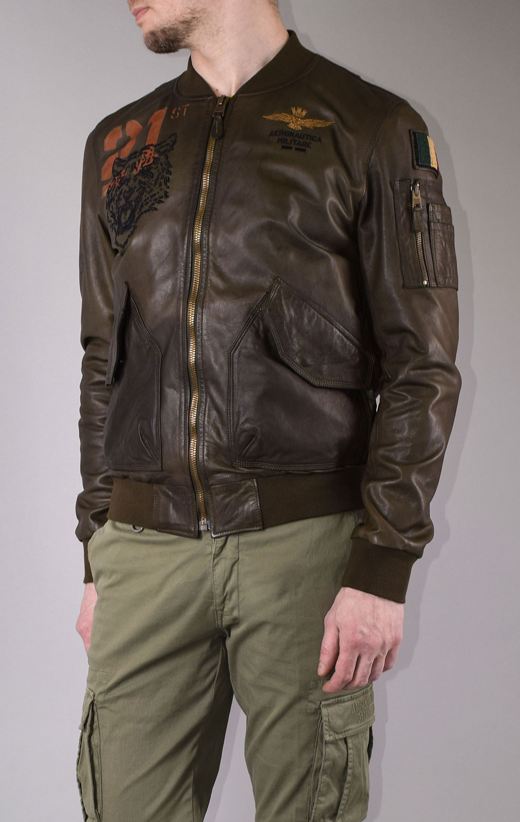 Бомбер AERONAUTICA MILITARE кожа SS 20/IT verde militare (PN 5009) 