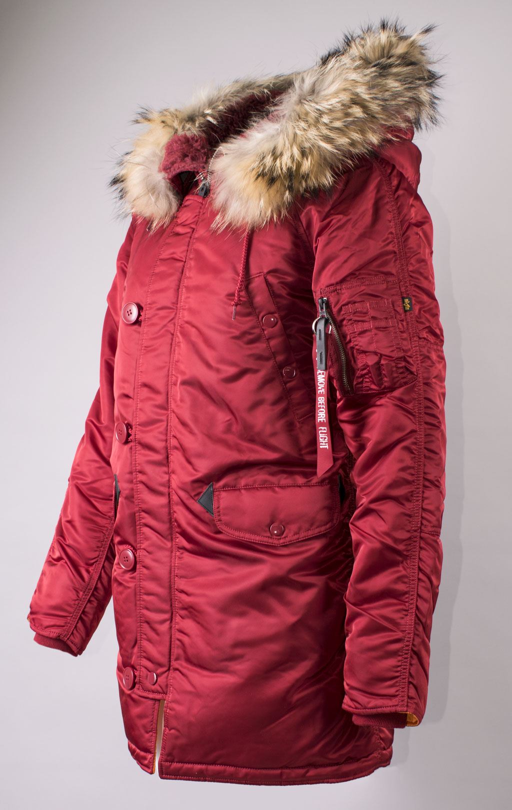 Женская аляска ALPHA INDUSTRIES CLASSIC N-3B original fit натур. мех FW 21 m commander red 