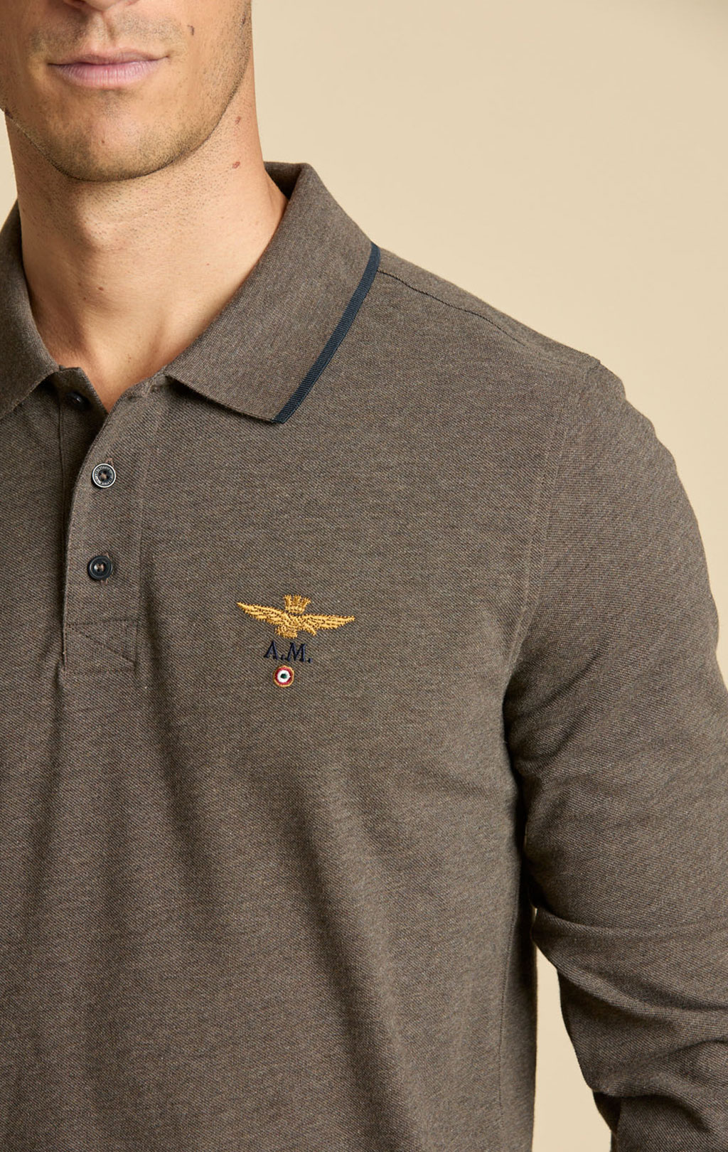 Поло-лонгслив AERONAUTICA MILITARE FW 26/27/TR brown melange (PO 1653) 