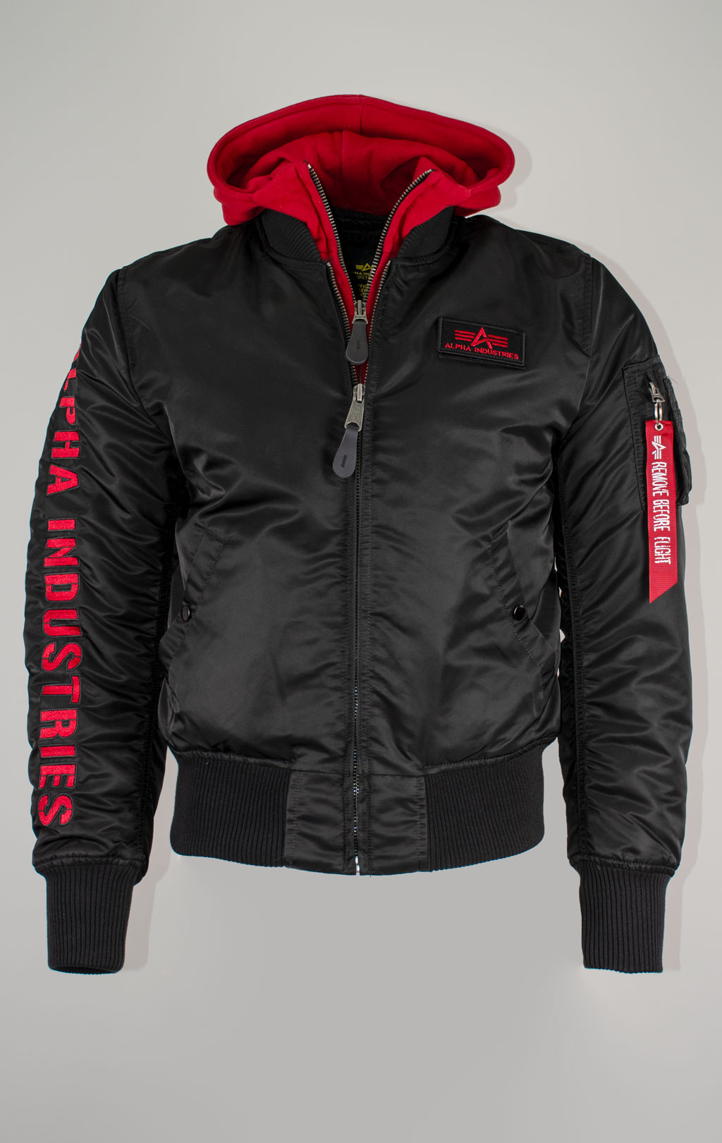 Куртка-бомбер лётная ALPHA INDUSTRIES D-Tec SE big size MA-1 black/red 