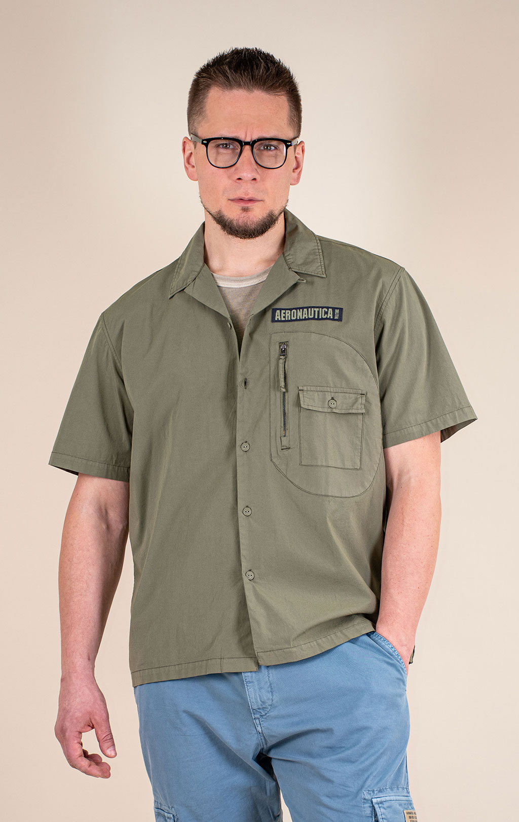 Рубашка AERONAUTICA MILITARE короткий рукав SS 26/IN lichen green (CA 1324) 