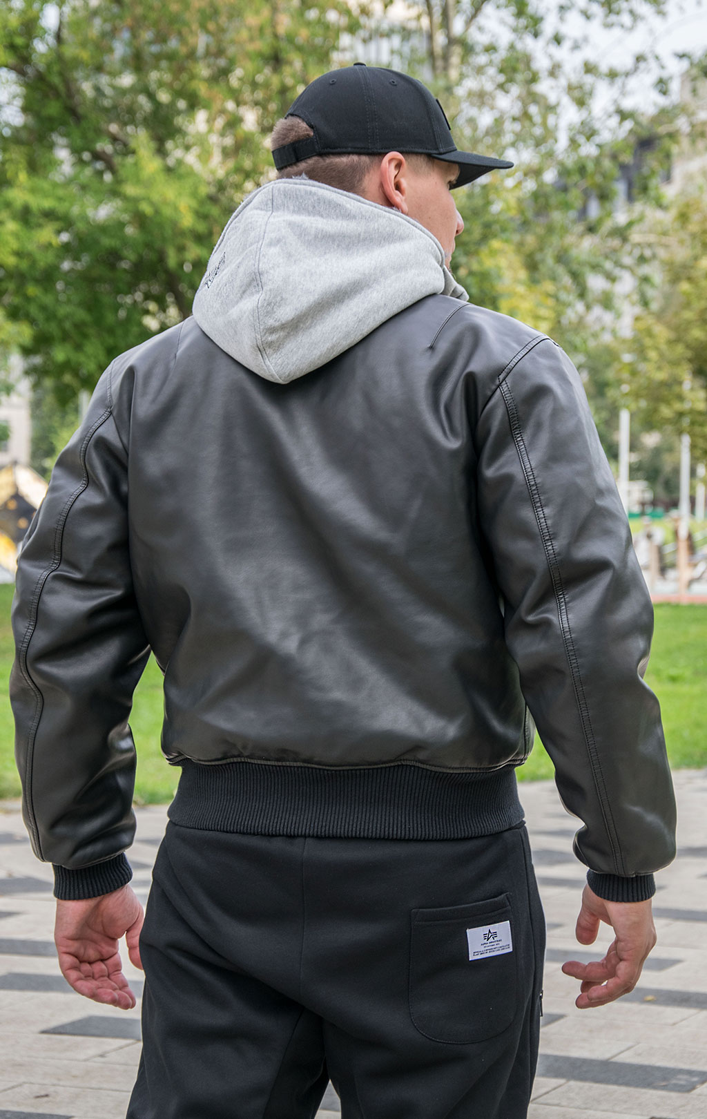 Куртка-бомбер лётная ALPHA INDUSTRIES D-Tec FL MA-1 экокожа black/grey 