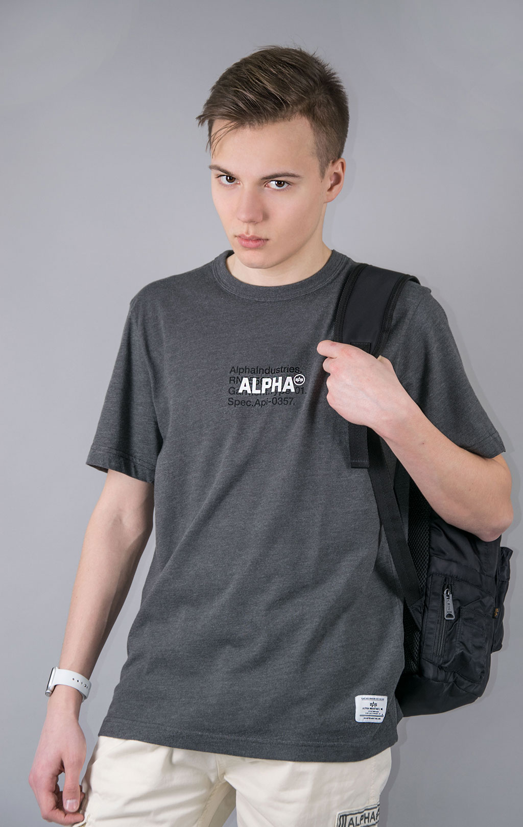 Футболка ALPHA INDUSTRIES ALPHA CODE GRAPHIC TEE SS 23 dark charcoal heather 