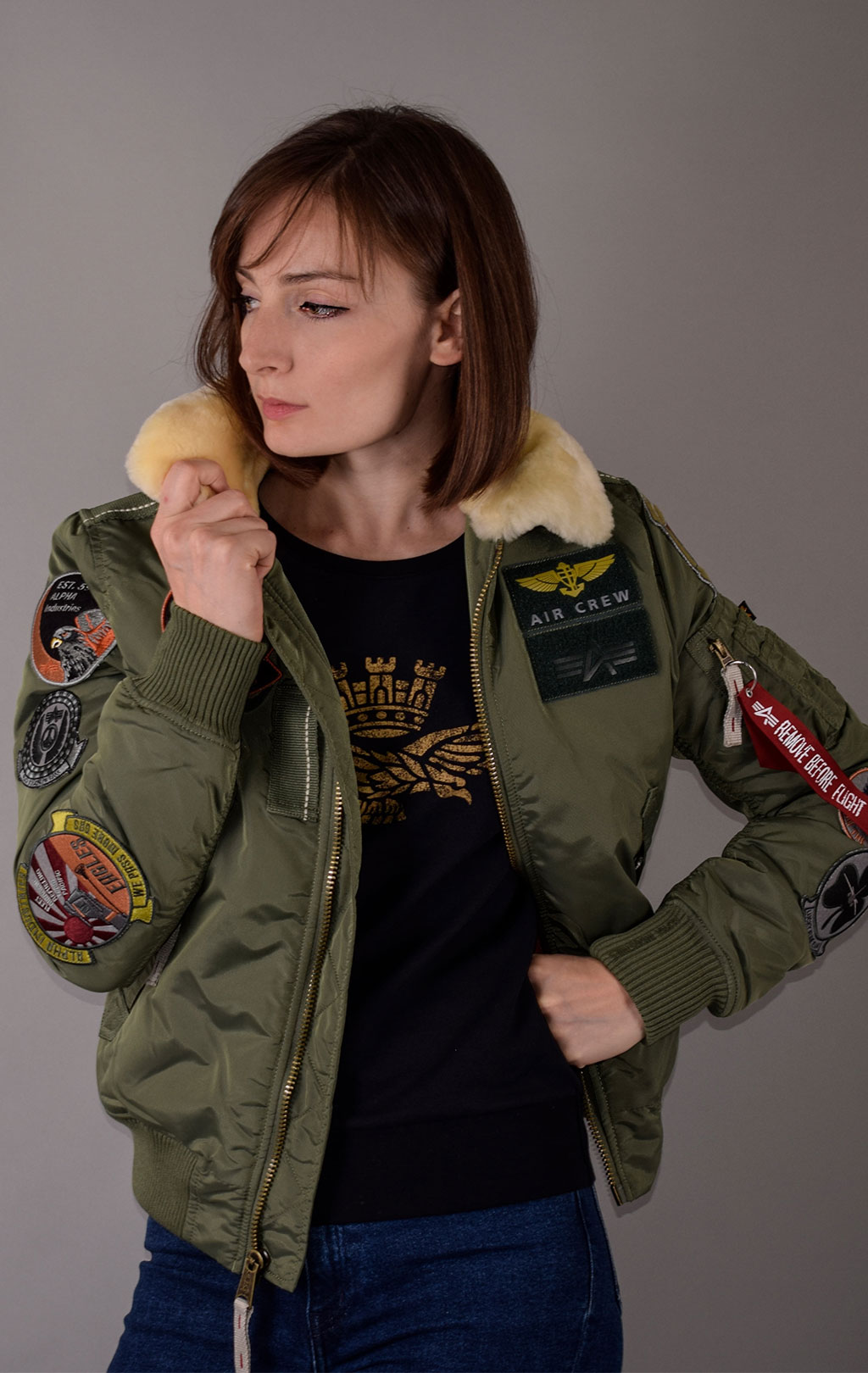 Женская куртка-пилот ALPHA INDUSTRIES INJECTOR-III PATCH sage green 