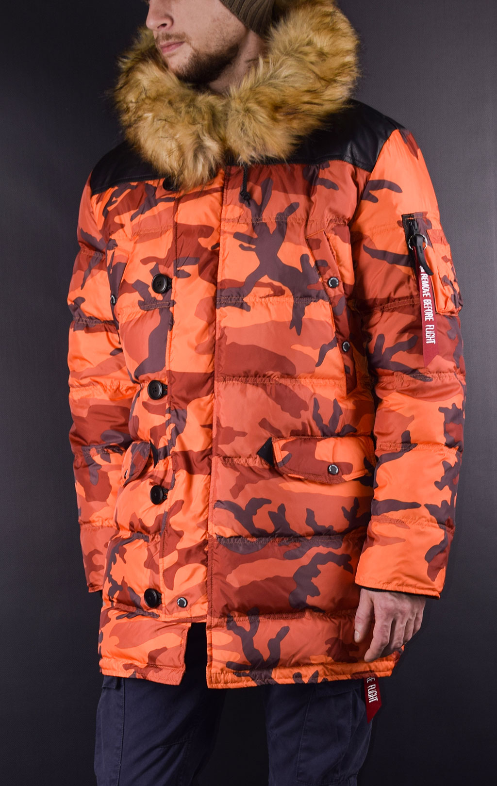 Аляска-пуховик ALPHA INDUSTRIES PUFFER N-3B orange camo 