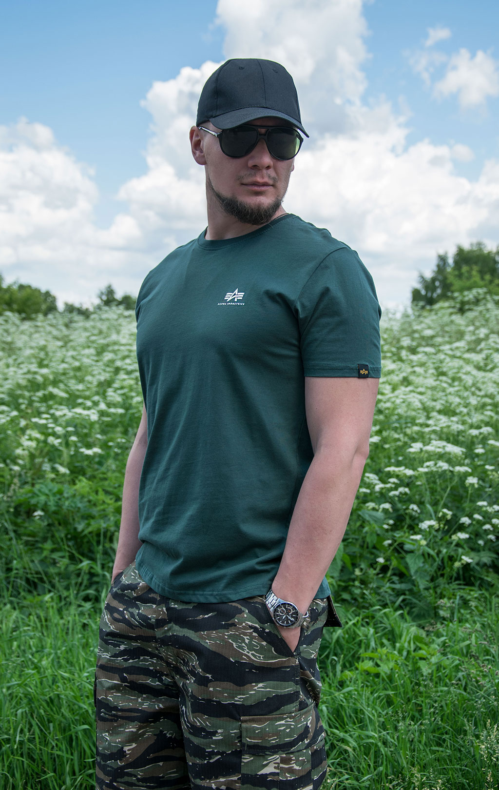 Футболка ALPHA INDUSTRIES BASIC T SMALL LOGO navy green 