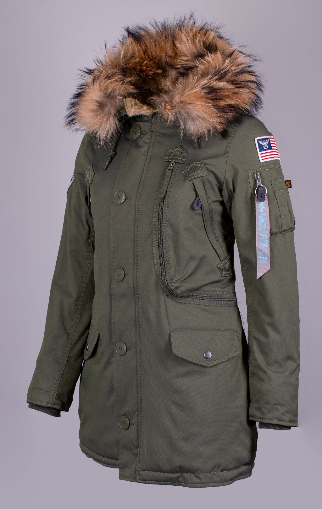 Женская аляска ALPHA INDUSTRIES POLAR натур. мех dark green 