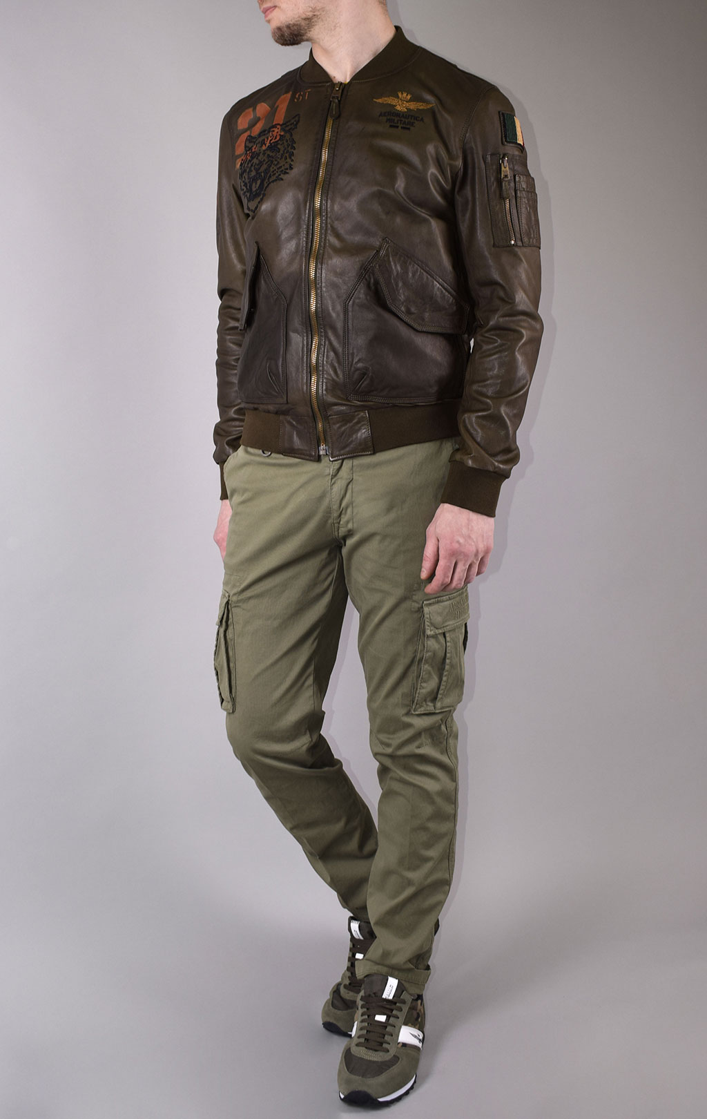 Бомбер AERONAUTICA MILITARE кожа SS 20/IT verde militare (PN 5009) 