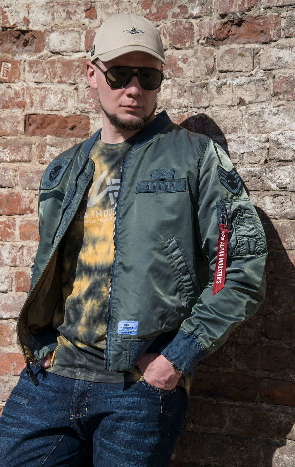 Ветровка-бомбер лётная ALPHA INDUSTRIES SQUADRON BATTLEWASH L-2B SS 22 m dark green 