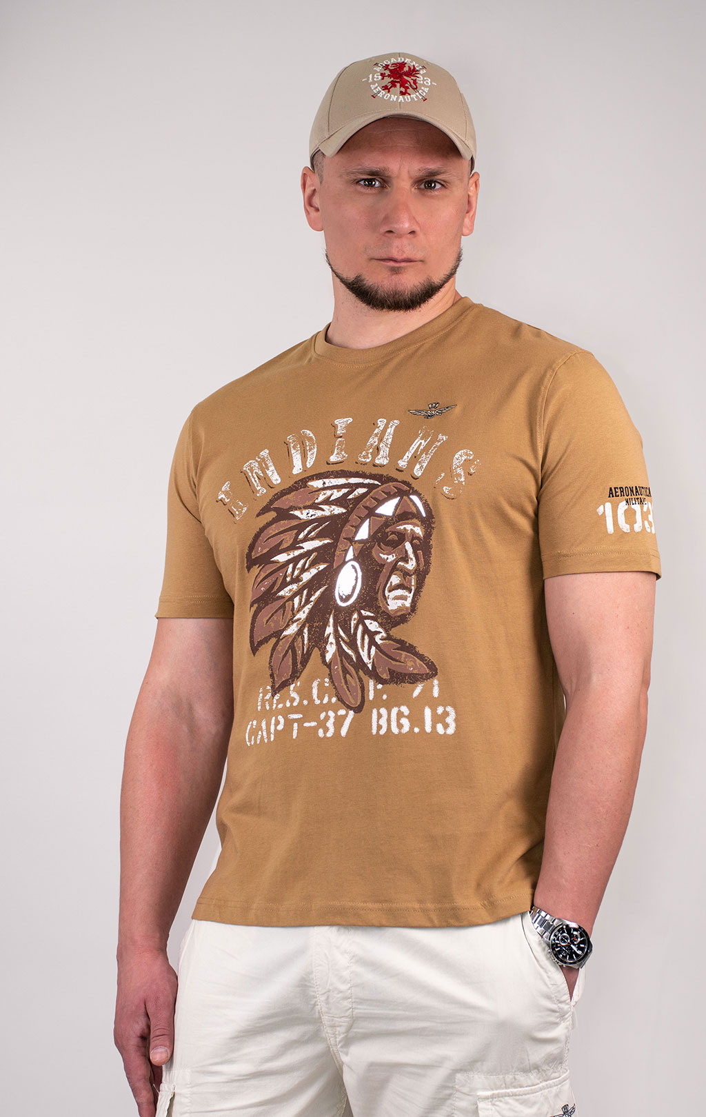 Футболка AERONAUTICA MILITARE INDIAN PRINT SS 24/BD peanut brown (TS 2214) 