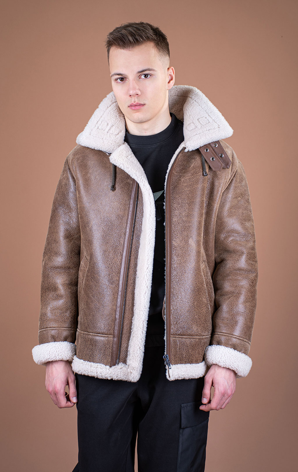 Куртка-пилот KODZIC B-3 Hooded овчина vintage khaki (1251) 
