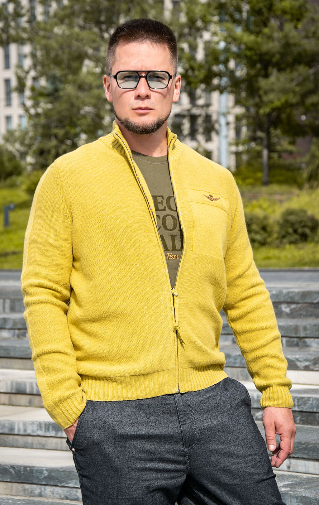 Свитер на молнии AERONAUTICA MILITARE FW 25/26/IN gold flake yellow (MA 1585) 