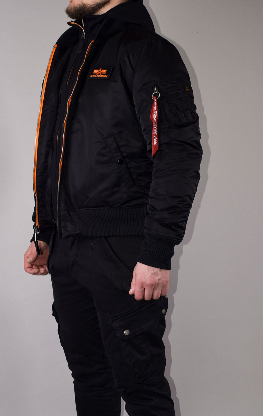 Куртка-бомбер лётная ALPHA INDUSTRIES D-Tec SE MA-1 black/orange 