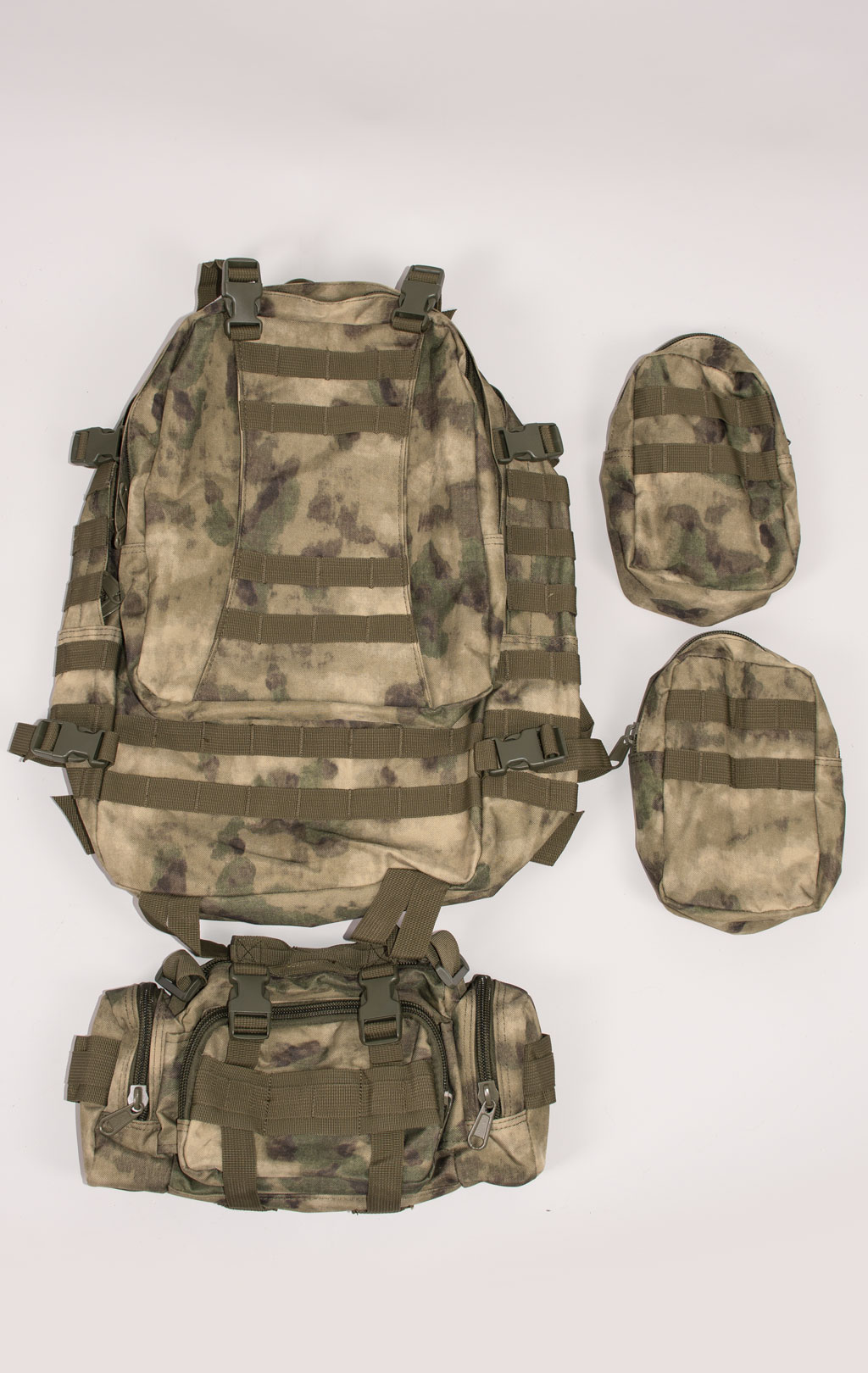 Рюкзак тактический ASSAULT 60L с поясной сумкой + 2 подсумка green camo BS-016 Китай