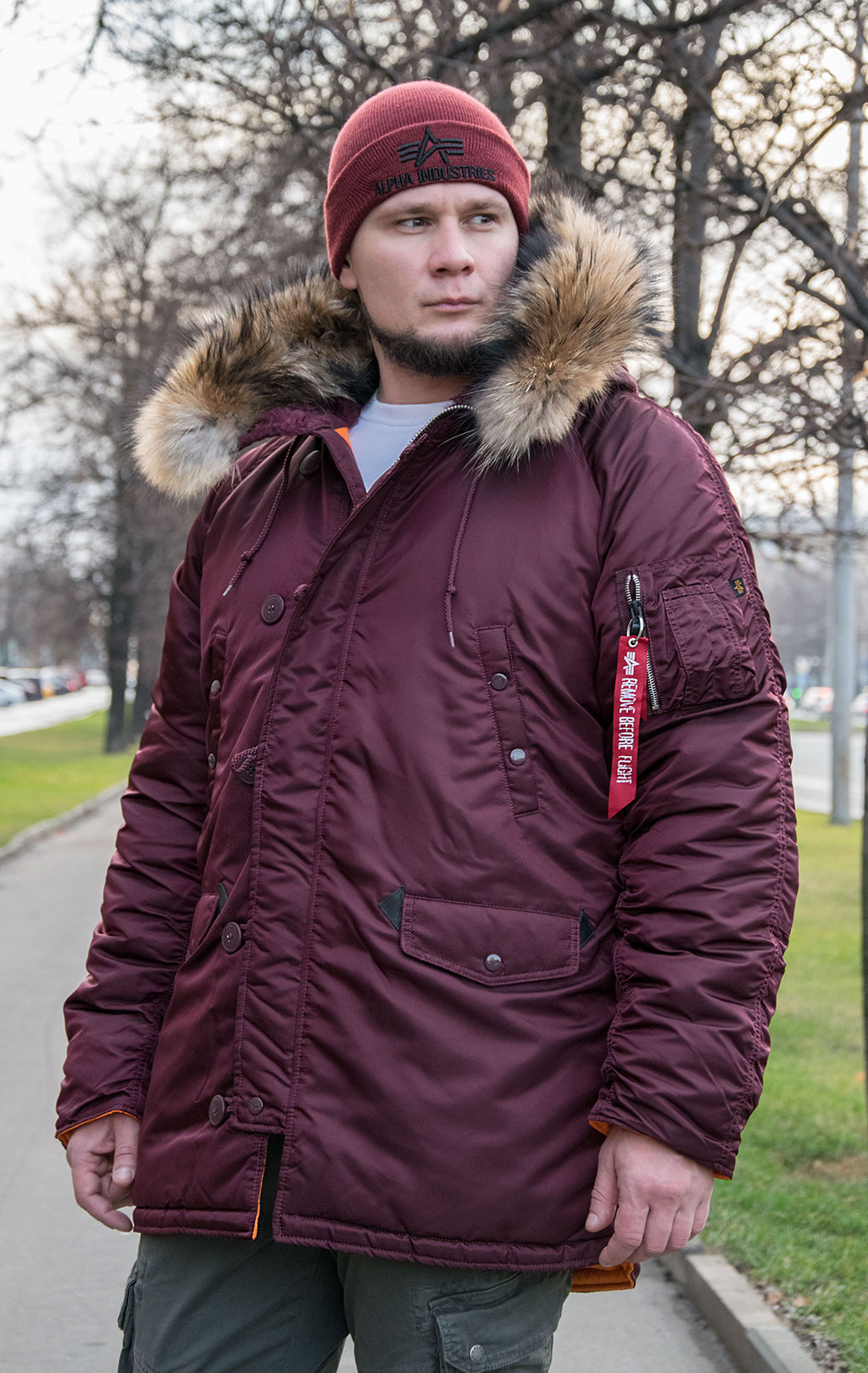 Аляска ALPHA INDUSTRIES SLIM FIT GEN-I N-3B натур. мех maroon/orange 