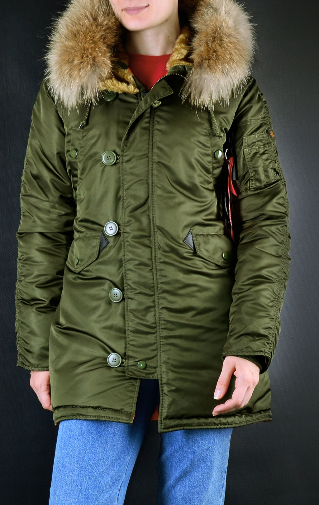 Женская аляска ALPHA INDUSTRIES VF 59 N-3B натур. мех dark green 