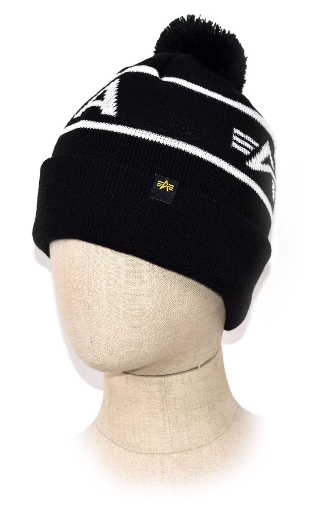 Шапка ALPHA INDUSTRIES BLOCK BOBBLE BEANIE black 