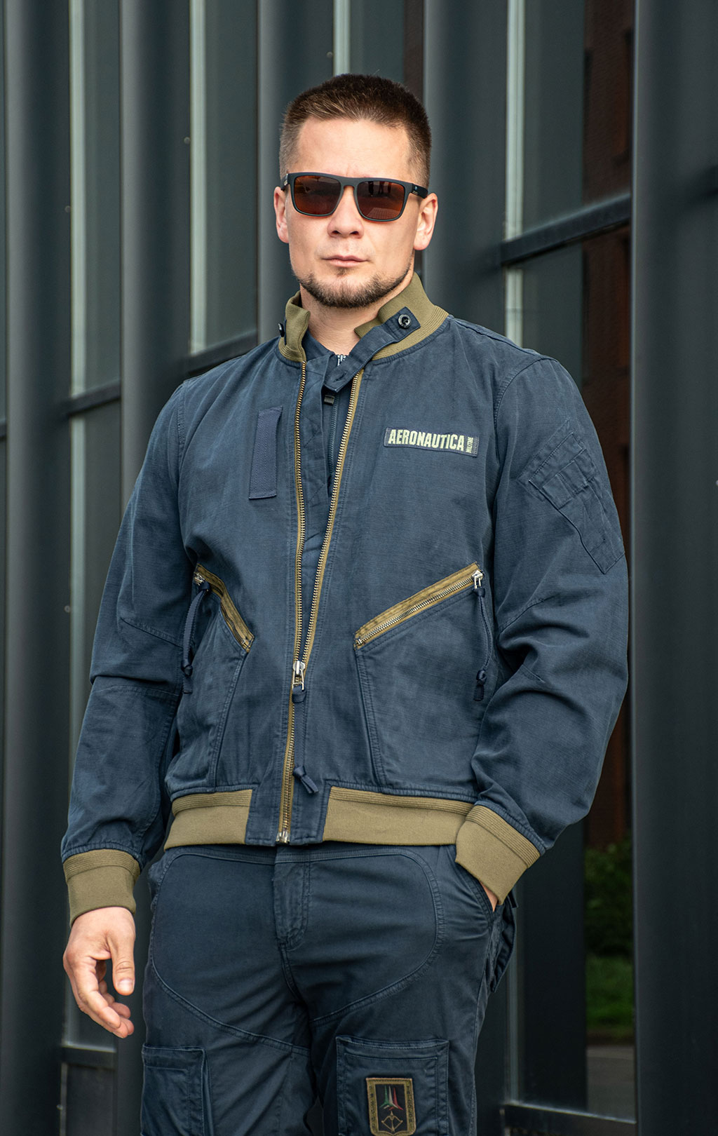 Ветровка-бомбер AERONAUTICA MILITARE big size SS 26/IN blue navy (AB 3042) 
