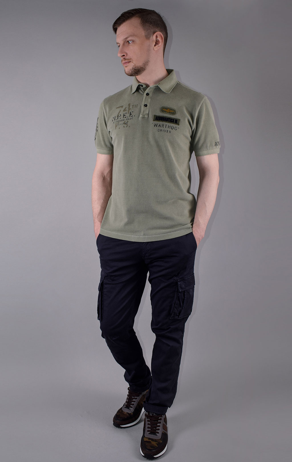 Футболка-поло AERONAUTICA MILITARE SS 20/TR verde militare (PO 1332) 