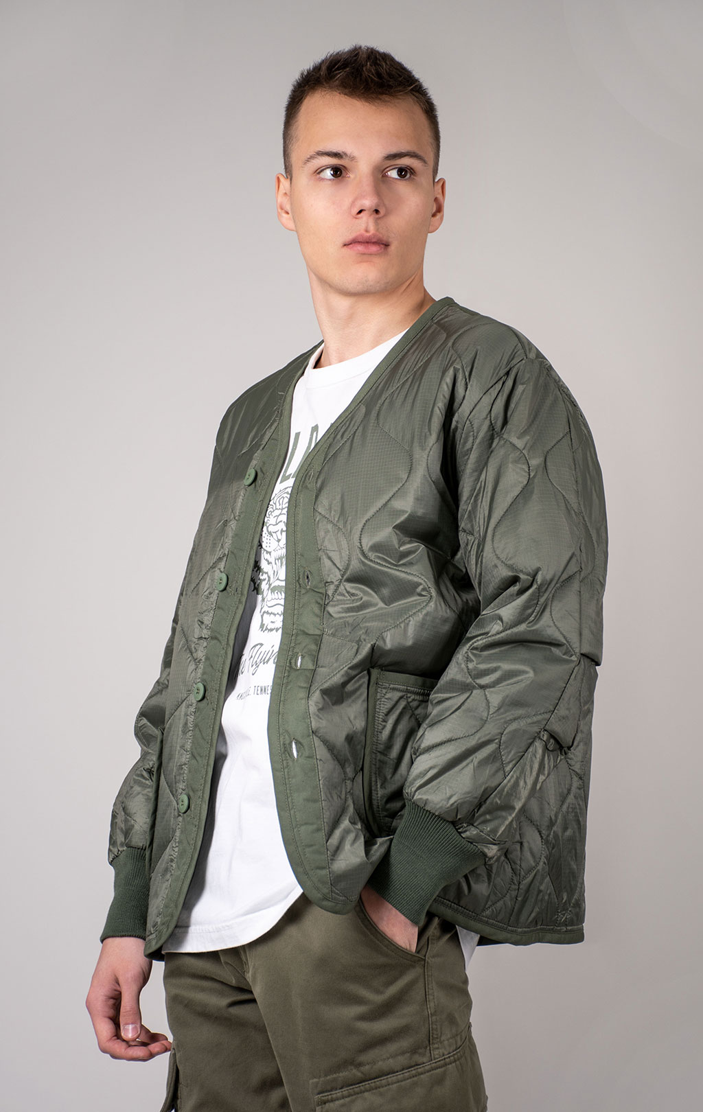 Куртка-подстёжка ALPHA INDUSTRIES ALS/92 LINER с карманами и манжетами FW 24/25 olive 