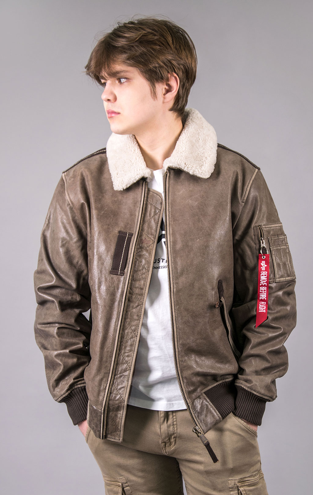 Куртка-пилот ALPHA INDUSTRIES INJECTOR-III LEATHER кожа vintage brown 